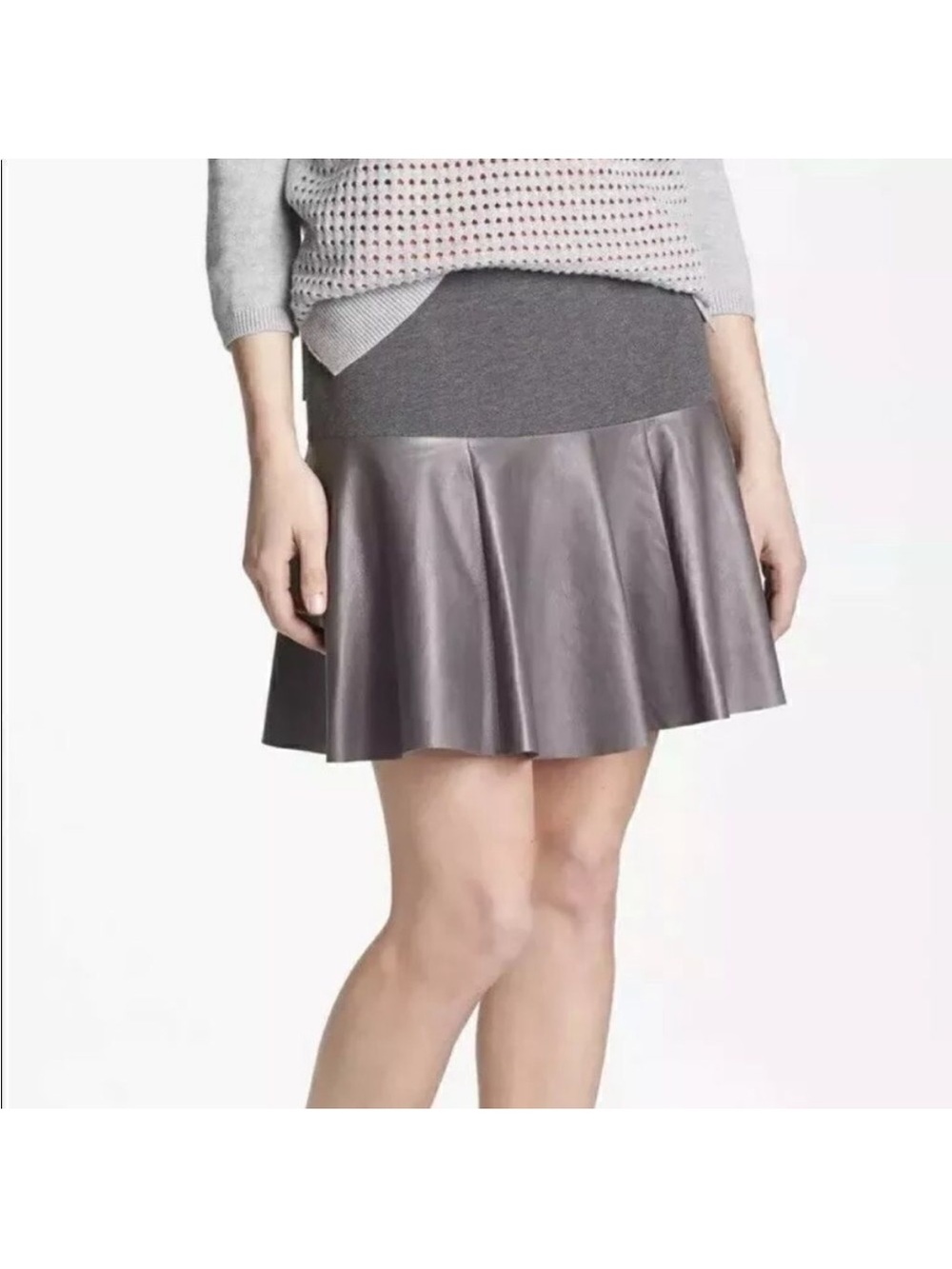 hinge Gray Faux-Leather Pleated Skater Skirt